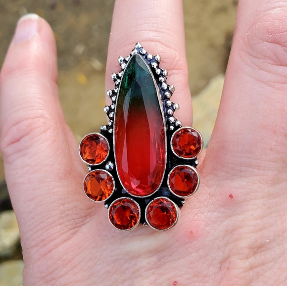 New Bi-Color Tourmaline & Garnet 925 Silver Ring. - Picture 10 of 16
